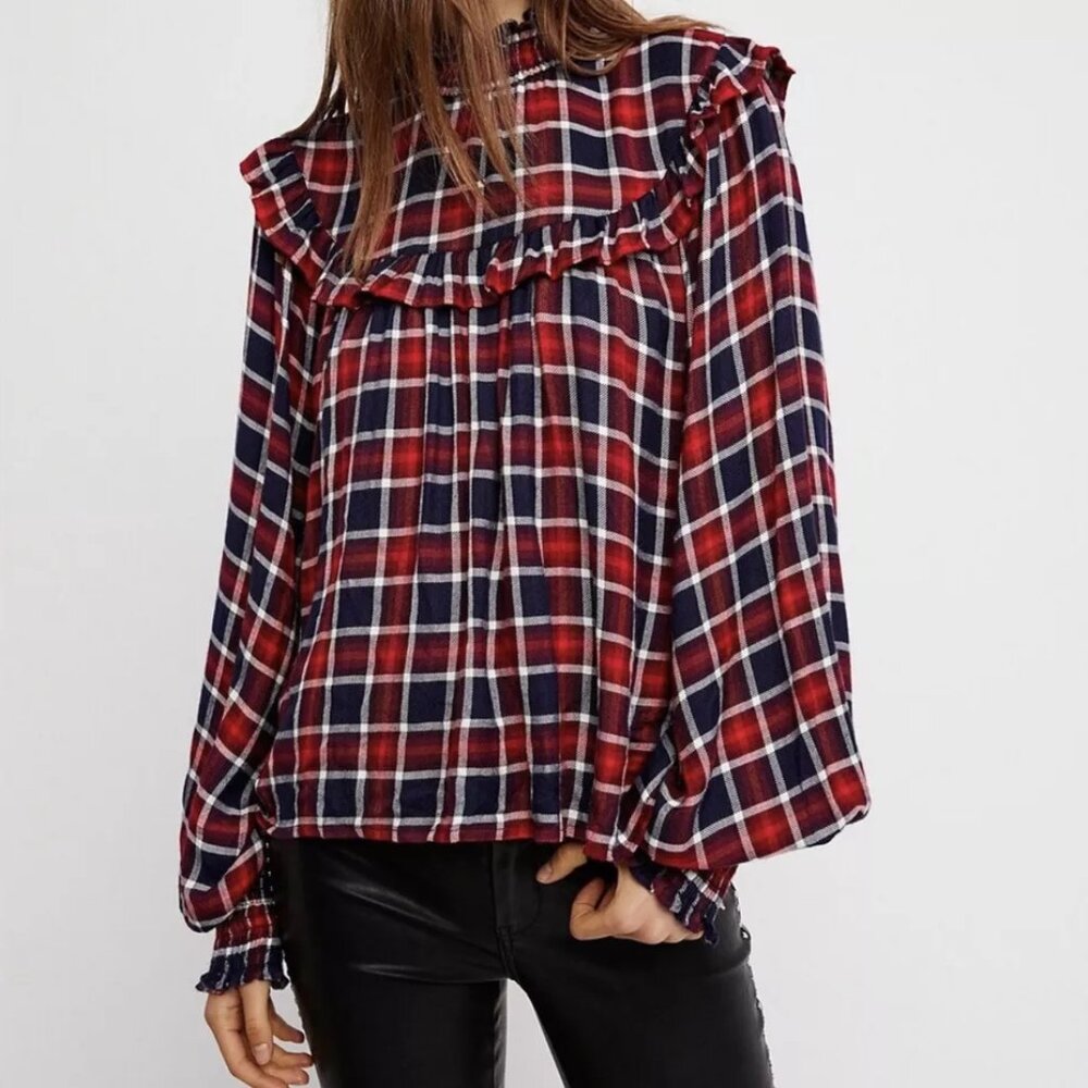 Free People Charlie Plaid Top | Size Medium